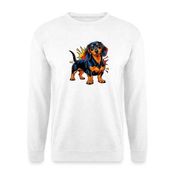 Dackel – Comic Pop Art - Unisex Pullover - Weiß - Vorne - Alina (178cm) & Michal (187cm)