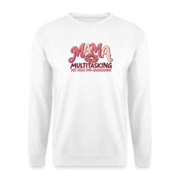 Mama Multitasking mit Herz und Haargummi Mutter  - Unisex Pullover - Weiß - Vorne - Alina (178cm) & Michal (187cm)