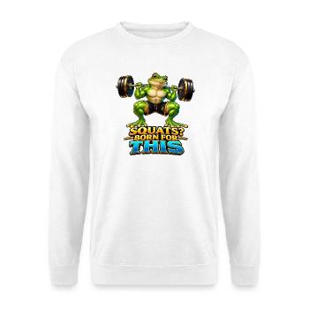 Kniebeugen? Dafür geboren – Muscle Frog - Unisex Pullover - Weiß - Vorne - Alina (178cm) & Michal (187cm)