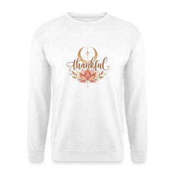 Dankbarkeit Achtsamkeit Lotusblüte Boho - Unisex Pullover - Weiß - Vorne - Alina (178cm) & Michal (187cm)