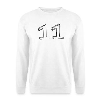 Zahl 11 handgezeichnet - Unisex Pullover - Weiß - Vorne - Alina (178cm) & Michal (187cm)
