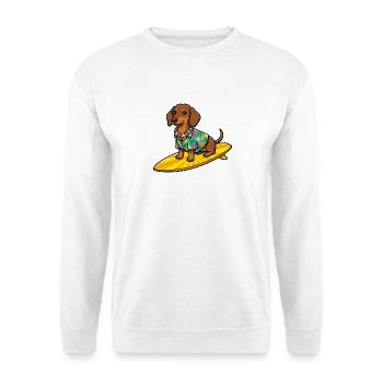 Hawaii Dackel Surfen Surfboard Hund T-Shirt - Unisex Pullover - Weiß - Vorne - Alina (178cm) & Michal (187cm)