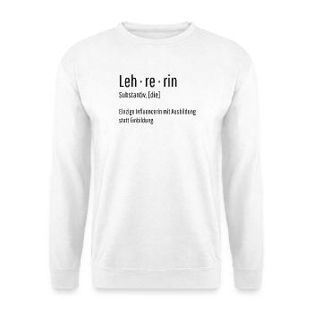 Lehrerin Substantiv Influencerin Schule Geschenk - Unisex Pullover - Weiß - Vorne - Alina (178cm) & Michal (187cm)