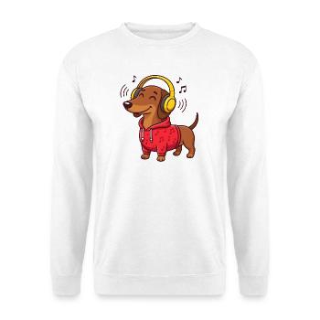 Dackel Musik Kopfhörer Hund Sound T-Shirt - Unisex Pullover - Weiß - Vorne - Alina (178cm) & Michal (187cm)