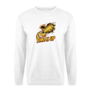Time Is Up – Explodierende Sanduhr Comic Style    - Unisex Pullover - Weiß - Vorne - Alina (178cm) & Michal (187cm)