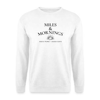 Miles & Mornings – Morgendlicher Lauf-Lebensstil - Unisex Pullover - Weiß - Vorne - Alina (178cm) & Michal (187cm)