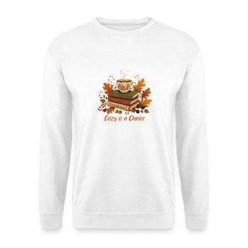 Bücherstapel  Tasse Herbst Design - Unisex Pullover - Weiß - Vorne - Alina (178cm) & Michal (187cm)