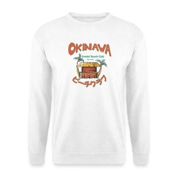 Okinawa Strandbar Illustration - Unisex Pullover - Weiß - Vorne - Alina (178cm) & Michal (187cm)