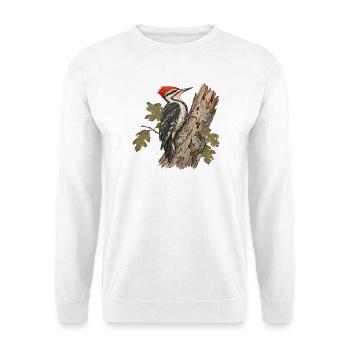 Kiefernspecht im Herbstlaub - Unisex Pullover - Weiß - Vorne - Alina (178cm) & Michal (187cm)