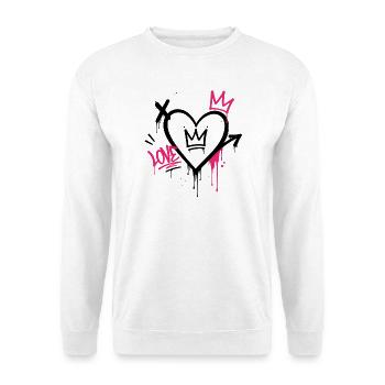Graffiti-Herz mit rosa Krone - Unisex Pullover - Weiß - Vorne - Alina (178cm) & Michal (187cm)