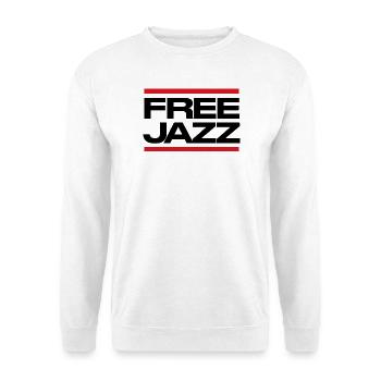 Free Jazz fettes Logo - Unisex Pullover - Weiß - Vorne - Alina (178cm) & Michal (187cm)