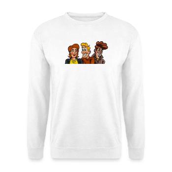 Zeichentrickfiguren - Unisex Pullover - Weiß - Vorne - Alina (178cm) & Michal (187cm)