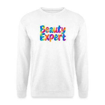 Beauty Expert – Bunter Spruch für Beautyfans - Unisex Pullover - Weiß - Vorne - Alina (178cm) & Michal (187cm)