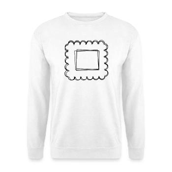 Briefmarke handgezeichnet - Unisex Pullover - Weiß - Vorne - Alina (178cm) & Michal (187cm)