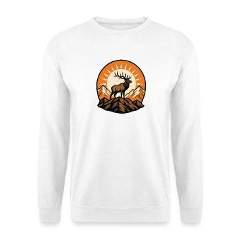 Hirsch Berge Sonnenaufgang Natur Outdoor Vektor - Unisex Pullover - Weiß - Vorne - Alina (178cm) & Michal (187cm)