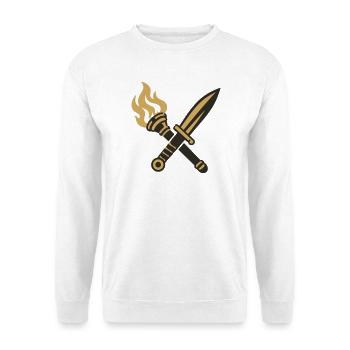 Schwert Fackel Wappen Logo - Unisex Pullover - Weiß - Vorne - Alina (178cm) & Michal (187cm)