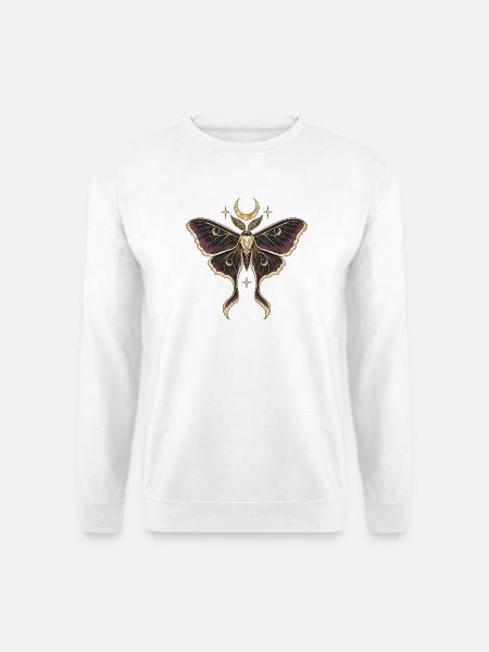 Mondmotte – Gothic Art mit Sternen - Unisex Pullover - Weiß