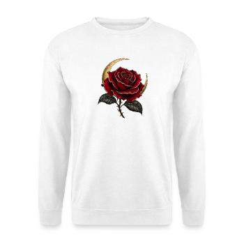 Dunkle Rose mit Mondsichel – Gothic Art - Unisex Pullover - Weiß - Vorne - Alina (178cm) & Michal (187cm)