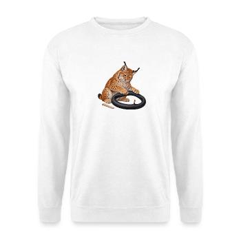 Luchs flickt einen Fahrradschlauch - Unisex Pullover - Weiß - Vorne - Alina (178cm) & Michal (187cm)