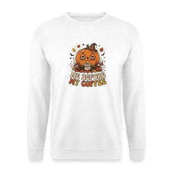 Halloween Kürbis mit Kaffee - Unisex Pullover - Weiß - Vorne - Alina (178cm) & Michal (187cm)