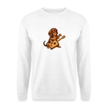 Dackel baut eine Kistengitarre - Unisex Pullover - Weiß - Vorne - Alina (178cm) & Michal (187cm)