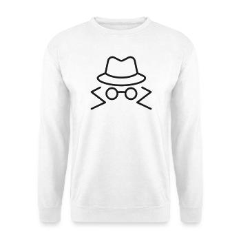 Spionenhut-und-Brillen-Linien-Symbol - Unisex Pullover - Weiß - Vorne - Alina (178cm) & Michal (187cm)