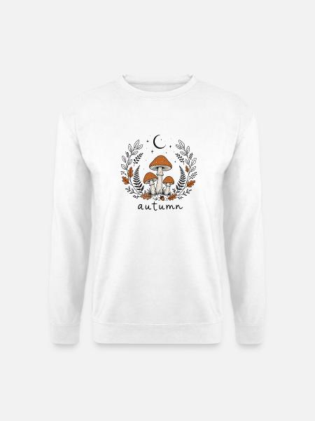 Autumn Herbst Pilze Mond Natur Cottagecore - Unisex Pullover - Weiß