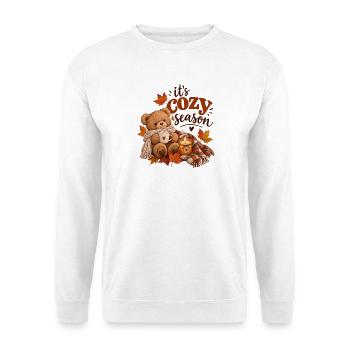 Kuschelige Herbstzeit mit Teddybär und Kerze - Unisex Pullover - Weiß - Vorne - Alina (178cm) & Michal (187cm)