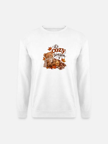 Kuschelige Herbstzeit mit Teddybär und Kerze - Unisex Pullover - Weiß
