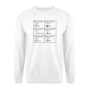 Psychotest Fragebogen Ja Nein - Unisex Pullover - Weiß - Vorne - Alina (178cm) & Michal (187cm)