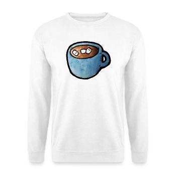 Blauer Aquarell-Tassen-Kakao mit Marshmallows - Unisex Pullover - Weiß - Vorne - Alina (178cm) & Michal (187cm)