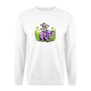 Regenbogen Zebra-Einhorn auf Lila Elefantenritt - Unisex Pullover - Weiß - Vorne - Alina (178cm) & Michal (187cm)