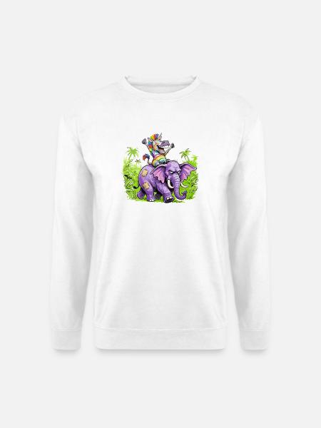 Regenbogen Zebra-Einhorn auf Lila Elefantenritt - Unisex Pullover - Weiß