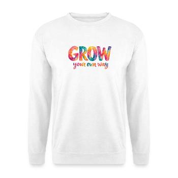 Grow your own way – farbenfroher Aquarellspruch - Unisex Pullover - Weiß - Vorne - Alina (178cm) & Michal (187cm)