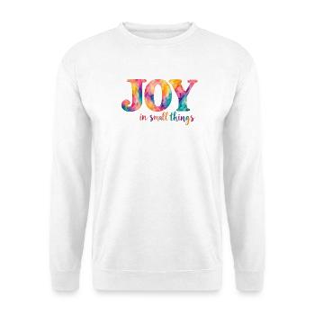 Joy in small things – bunter Aquarellspruch - Unisex Pullover - Weiß - Vorne - Alina (178cm) & Michal (187cm)