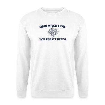 Oma macht die weltbeste Pizza - Pizzabäckerin - Unisex Pullover - Weiß - Vorne - Alina (178cm) & Michal (187cm)