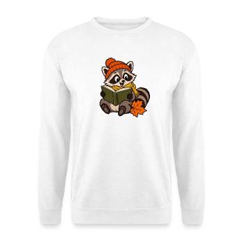 Der Waschbär liest - Unisex Pullover - Weiß - Vorne - Alina (178cm) & Michal (187cm)