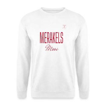 Merakels schön – Twente- und Sallands-Dialekt - Unisex Pullover - Weiß - Vorne - Alina (178cm) & Michal (187cm)
