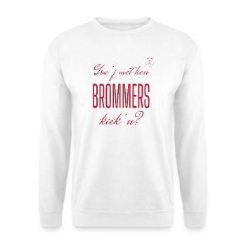 Goa'j mit den Mopeds, die schnappen? – Sallands - Unisex Pullover - Weiß - Vorne - Alina (178cm) & Michal (187cm)