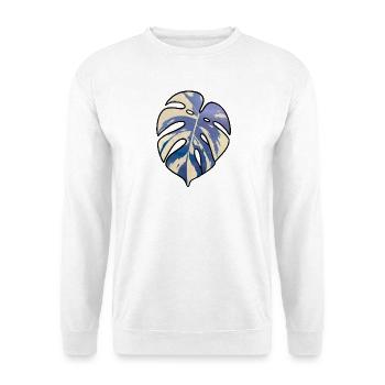 Blaues Tropisches Monsterablatt - Unisex Pullover - Weiß - Vorne - Alina (178cm) & Michal (187cm)