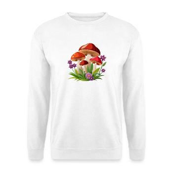 Pilze und Blumen - Unisex Pullover - Weiß - Vorne - Alina (178cm) & Michal (187cm)