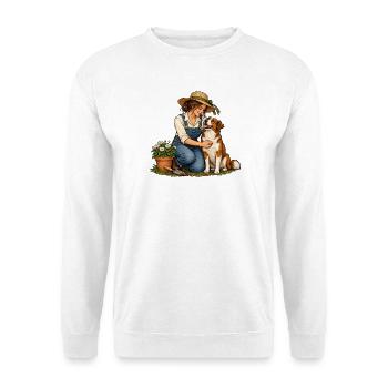 Gartenpause mit Hund - Unisex Pullover - Weiß - Vorne - Alina (178cm) & Michal (187cm)