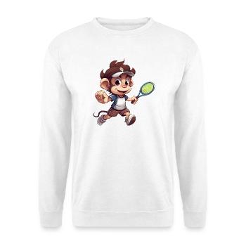 Tennis spielender Affe Schimpanse Cartoon - Unisex Pullover - Weiß - Vorne - Alina (178cm) & Michal (187cm)