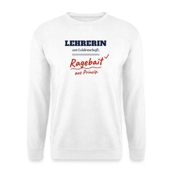 Lehrerin aus Leidenschaft Ragebait Jugendwort 2026 - Unisex Pullover - Weiß - Vorne - Alina (178cm) & Michal (187cm)