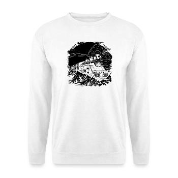 Eisenbahn Zeichnung - Unisex Pullover - Weiß - Vorne - Alina (178cm) & Michal (187cm)