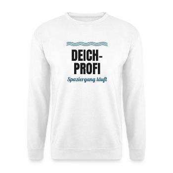 Deich-Profi – Spaziergang läuft (Nordsee) - Unisex Pullover - Weiß - Vorne - Alina (178cm) & Michal (187cm)
