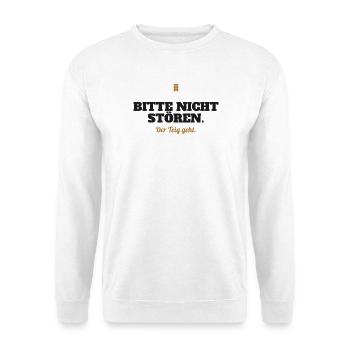 Bitte nicht stören. Der Teig geht. – Backen - Unisex Pullover - Weiß - Vorne - Alina (178cm) & Michal (187cm)