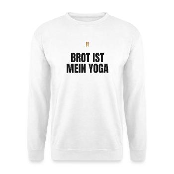 Brot ist mein Yoga – Hobbybäcker Spruch - Unisex Pullover - Weiß - Vorne - Alina (178cm) & Michal (187cm)