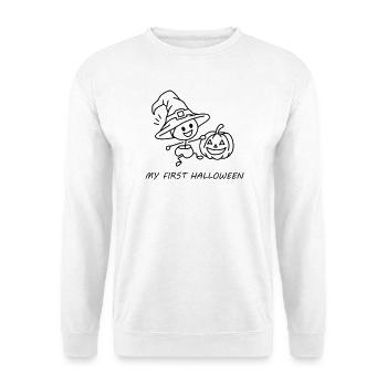 My First Halloween - Süßes Baby Kürbis Hexenhut - Unisex Pullover - Weiß - Vorne - Alina (178cm) & Michal (187cm)