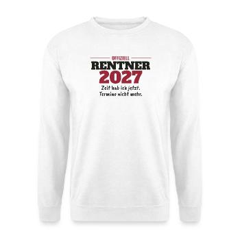 Offiziell Rentner 2027 – Geschenk zum Ruhestand - Unisex Pullover - Weiß - Vorne - Alina (178cm) & Michal (187cm)